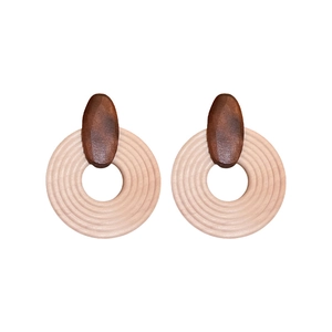Boucles d'oreilles ethniques en bois avec design géométrique ovale vintage