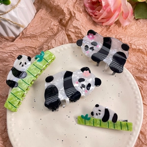 Cute panda acetate hair claw clip set with bamboo design for women and girls