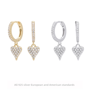 925 Sterling Silver Heart Drop Huggie Earrings For Women With Cubic Zirconia Inlaid Sweet Dainty Jewelry