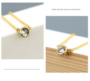 Macro detail of round 3A cubic zirconia pendant with protective anti-oxidation coating