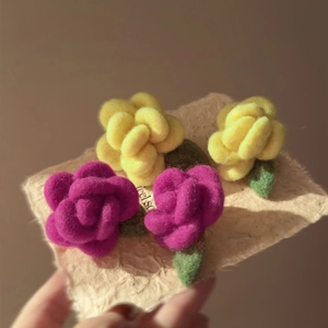 Handmade Wool Felt Flower Stud Earrings For Women Sweet Floral Rose Design Silver Earring Post Winter Fashion Jewelry Gift