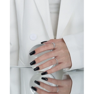 S925 sterling silver minimalist open ring with micro-inset zircon on female model