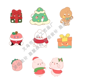 Detailed cartoon illustration of festive Christmas characters in soft macaron colors