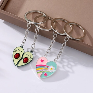 Matching Keychain Enamel Zinc Alloy Splicing Heart Avocado Fruit Burger For Couples Best Friends Cute Cartoon Charm