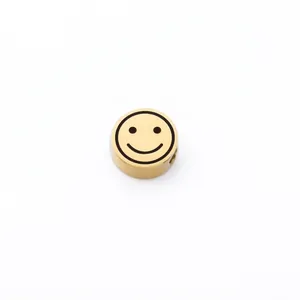 Polished stainless steel gold smiley face charm bead for DIY jewelry making