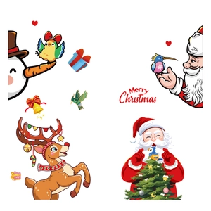 Christmas window decals with Santa Claus, reindeer, and snowman cartoon characters