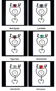 Six types of heart-shaped natural crystal stones with creative I Love U cards