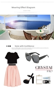 Detail showing oversized square black sunglasses with crystal rhinestones on flat lay display