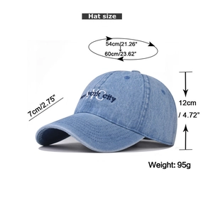 Größenangaben der gewaschenen blauen Denim-Baseballkappe mit New York City Stickerei