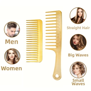 Detail of golden wide-tooth comb set for men and women with various hair types