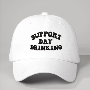 Cappellino da baseball in cotone bianco con ricamo nero Support Day Drinking
