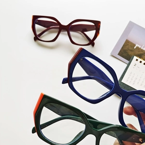 Chic anti-blue light glasses with retro square frames in dark red, blue, and green colors