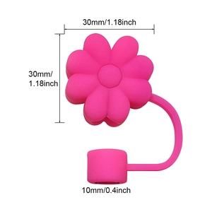 Pink peach blossom silicone straw cover for 10mm straws with size dimensions