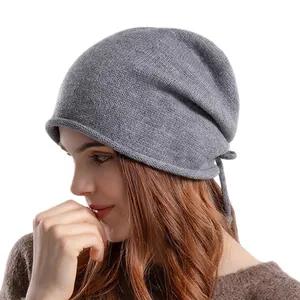 Women Winter Knit Slouchy Beanie Hat Acrylic Warm Breathable Solid Color Adjustable Drawstring Beanie