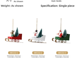 Detailed view of Nordic iron Christmas sleigh ornaments with reindeer and snowman figures