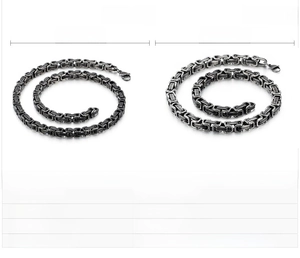 Detail of vintage 304 stainless steel Byzantine chain necklace in 6mm and 8mm widths
