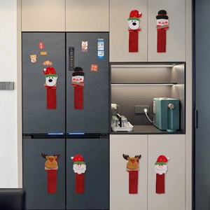 Fundas navideñas para manijas de refrigerador con motivos de Papá Noel y muñeco de nieve