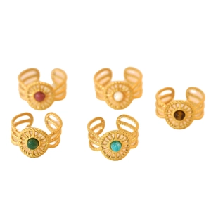 Bohemian gold stainless steel sunburst rings set with colorful natural stones
