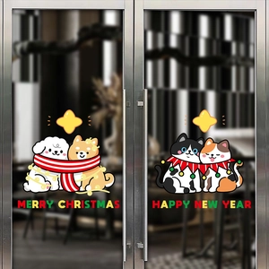 Adesivi per vetri di Natale e Capodanno con simpatici cani e gatti dei cartoni animati