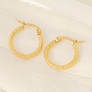 Twisted Rope Hoop Earrings 18K Gold Plated Stainless Steel Geometric Round Simple Fashion Minimalist Jewelry For Women