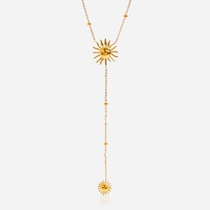 18K Gold Plated Sun Pendant Y-Necklace Stainless Steel Minimalist Boho Summer Jewelry Women Waterproof Hypoallergenic