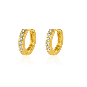 Classic 14K gold plated hoop earrings with shimmering crystal pave stones in one row
