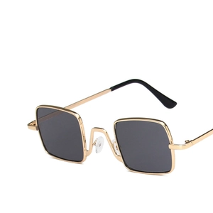 Kids vintage gold metal square sunglasses with dark grey lenses and hip hop style