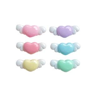 Set of 6 mini colorful resin heart wings charms for phone cases and DIY hair accessories