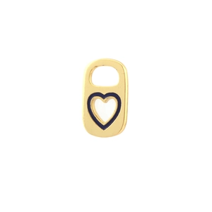 Close-up of 18K gold plated pendant with blue and white heart enamel detail