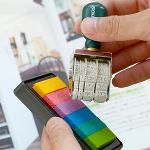 Vintage date roller stamp with 6-color gradient ink pad for DIY scrapbooking and planners