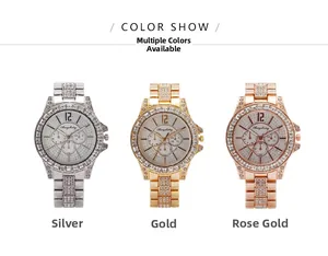 Detailed comparison of iced-out quartz watches in silver, gold, and rose gold finishes
