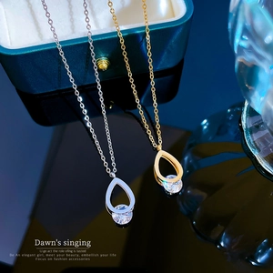 Collana Con Ciondolo A Goccia In Acciaio Inossidabile Per Donna Goccia Acqua Cava Zircone Gioielli Minimalisti Placcati Oro