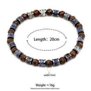 7mm natural stone beaded bracelet for men with red snowflake and moss agate beads