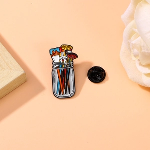Colorful Art Paintbrush Jar Enamel Pin Zinc Alloy Painting Theme Artist Creative Gift Fashion Brooch Badge