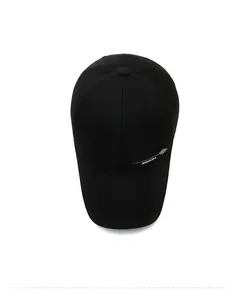 Top view of black baseball cap for elderly men with BOHUDA logo and 6-panel structure