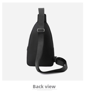 Detail view of the breathable black oxford fabric and adjustable strap on the back of the bag