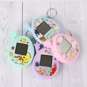 Virtual electronic pet game consoles in blue, green, pink and purple with keychains