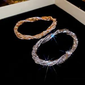 Sparkling multi-layer twisted rhinestone bracelets in gold and silver finish for women