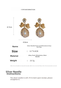 Détails des boucles d'oreilles nœud perle de luxe avec strass, taille 8,7 cm