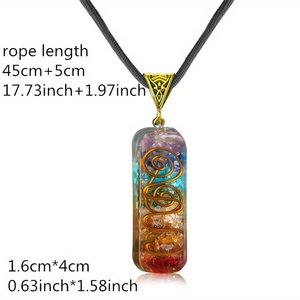 7 Chakra crystal resin pendant necklace with metal spiral and 45cm adjustable cord