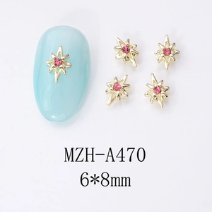 Vue détaillée des bijoux d'ongles MZH-A470 6x8mm en forme d'étoile dorée avec cristal rose