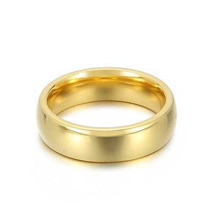 Bague minimaliste en acier inoxydable doré de 6mm avec surface bombée et finition polie