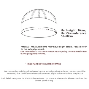 Size guide for washed cotton docker cap showing 16cm height and 56-60cm circumference