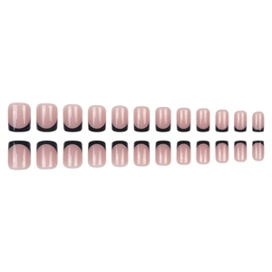 24pcs short square French press-on nails with nude base and black tip design