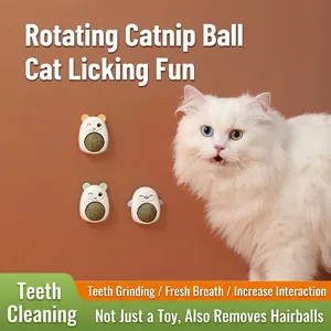 Rotatable Catnip Ball Toy Wall Mounted Natural Catnip Teeth Cleaning Molar Toy For Cats Cartoon Animal Shape Interactive