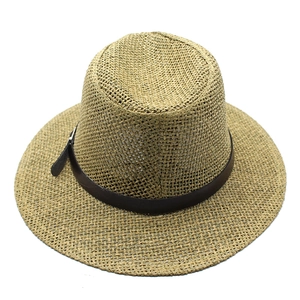 Classic straw fedora hat with breathable weave and dark brown leather band for sun protection