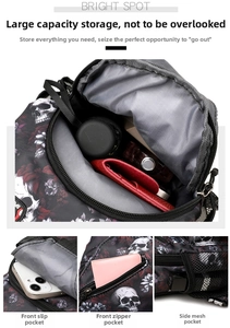 Detailansicht des Hauptfachs vom Totenkopf-Rucksack mit viel Platz und diversen Taschen