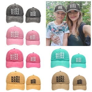 Vintage Washed Cotton Embroidery MAMA MINI Baseball Cap For Women Kids Parent-Child Set Adjustable Sun Hat Outdoor Fashion Accessories