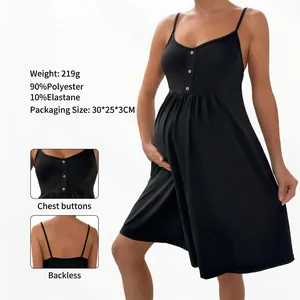 Umstandskleid Cami Ärmellos V Ausschnitt Knöpfe Rückenlos Slim Fit Polyester Elasthan Sommer Lässig Für Damen