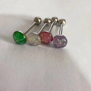 Titanium steel tongue rings with colorful glitter mineral druzy clusters in four colors